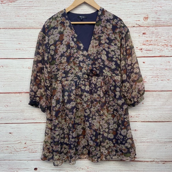 Madewell Drawstring Faux-Wrap Mini Dress in Daisy Reverie Sz S - Picture 8 of 16